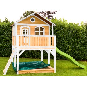 Axi Marc Spielhaus Braun - Weiß mit Lindgrüner Rutsche 212 x 432 x 293 cm