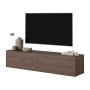 Modernes Selsey TV-Hängeboard Bisira 140 cm in Nussbaum-Holzoptik. Griffloser TV-Schrank mit zwei Klapptüren, schwebend montiert.