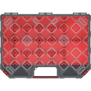 Kistenberg Werkzeug-Organizer Tager Carbo, 284x390x60mm, mit transparentem Deckel und Fächern.