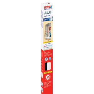 Verpackung des Tesa Fliegengitter Alu Rahmen Comfort Fenster, 120x100 cm, Weiß.