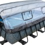 Grauer EXIT Stone Pool 400x200x100cm mit Abdeckung und Wärmepumpe.