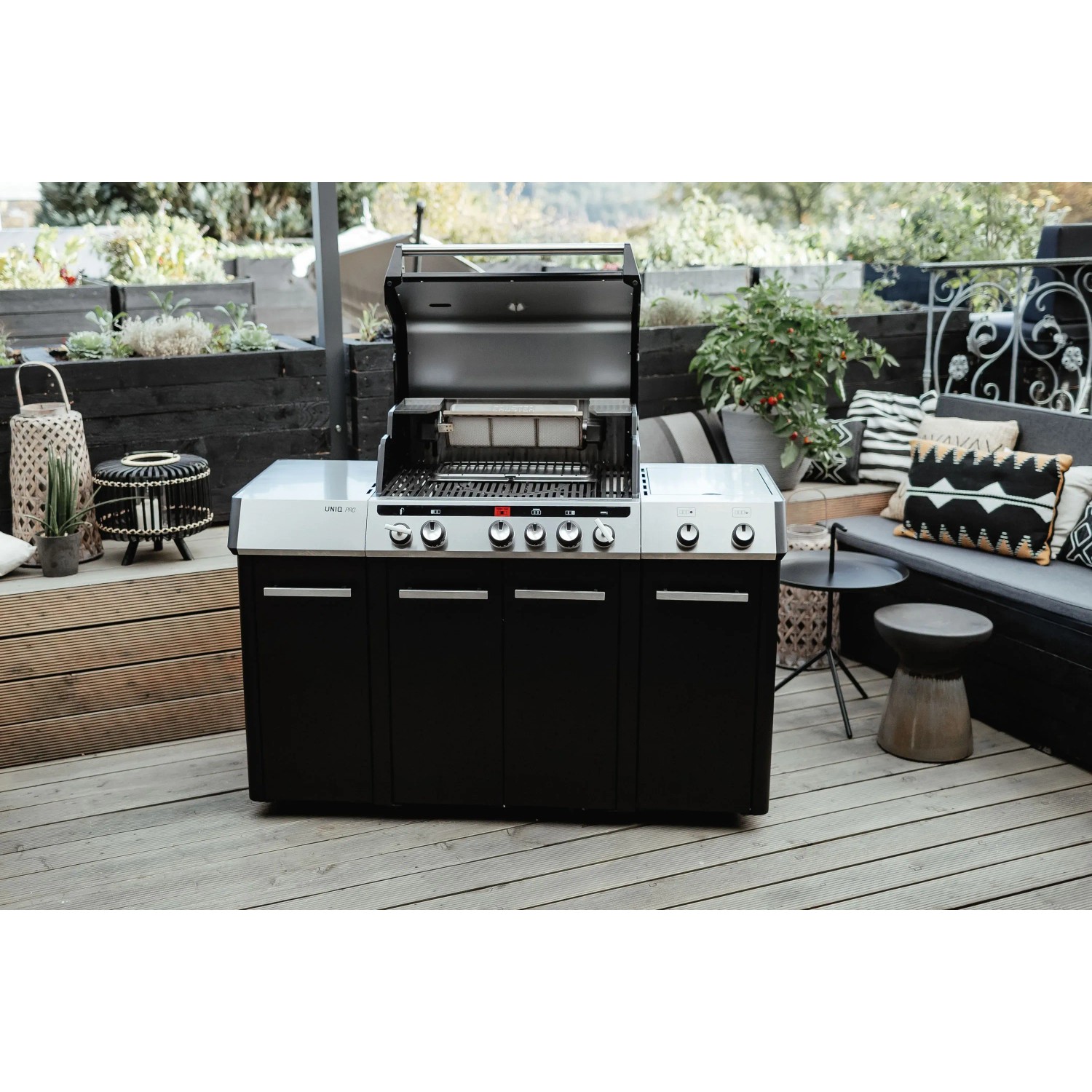 Enders Gasgrill Uniq Pro 3 IK Kitchen Cruster, 120x147cm, Schwarz-Edelstahl mit Oberhitze-Grill