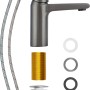 Waschtischarmatur Bisenzio Einhebel in Gunmetal mit Zubehör und Anschlussschläuchen.