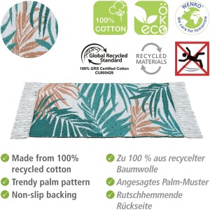 Wenko Badematte Suva mit Palmenmuster, 50x80 cm, aus recycelter Baumwolle. Badteppich mit Fransen.