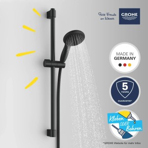 Grohe Vitalio Start 110 Brausegarnitur, schwarz matt, mit Brausestange und zwei Strahlarten.