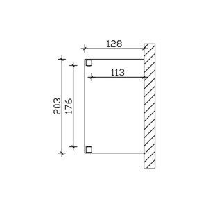 Technische Zeichnung des Skan Holz Vordachs Prerow, 203x128 cm, mit Maßangaben.