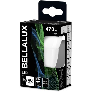 Bellalux E14 LED-Lampe in Tropfenform, 4,9W, 470 Lumen, neutralweiß, in Produktverpackung.