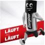 Energizer Max D Mono Batterie, 2er-Pack, als Comicfigur beim Laufen dargestellt.