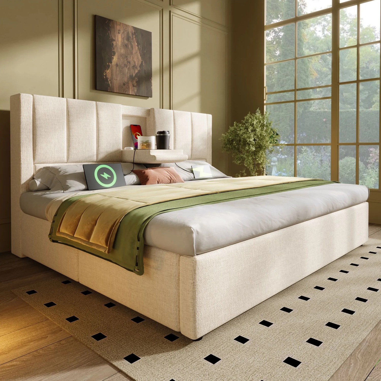 okwish Polsterbett 160x200cm mit Becherhalter Kinderzimmer Beige ohne Matratze_4