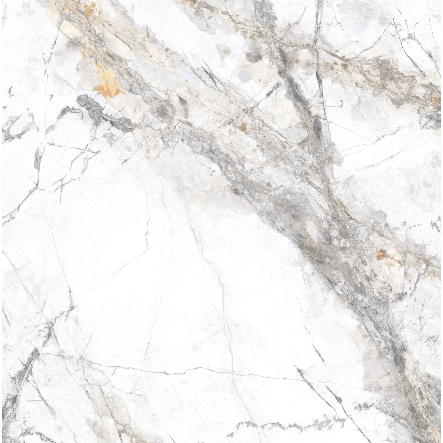 Weiße, polierte Feinsteinzeug Bodenfliese (60x60 cm) mit Marmor-Optik.