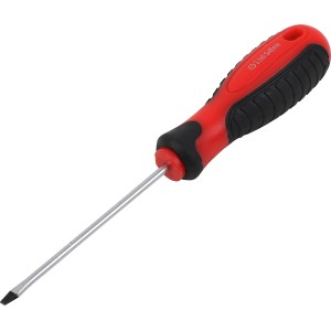 Schraubendreher Schlitz, 3 mm x 80 mm, mit rot-schwarzem Kunststoffgriff.