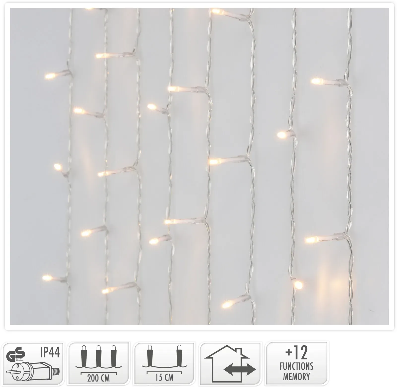 LED Lichterketten Vorhang mit 200 LEDs 2 m lang mit 12 Funktionen