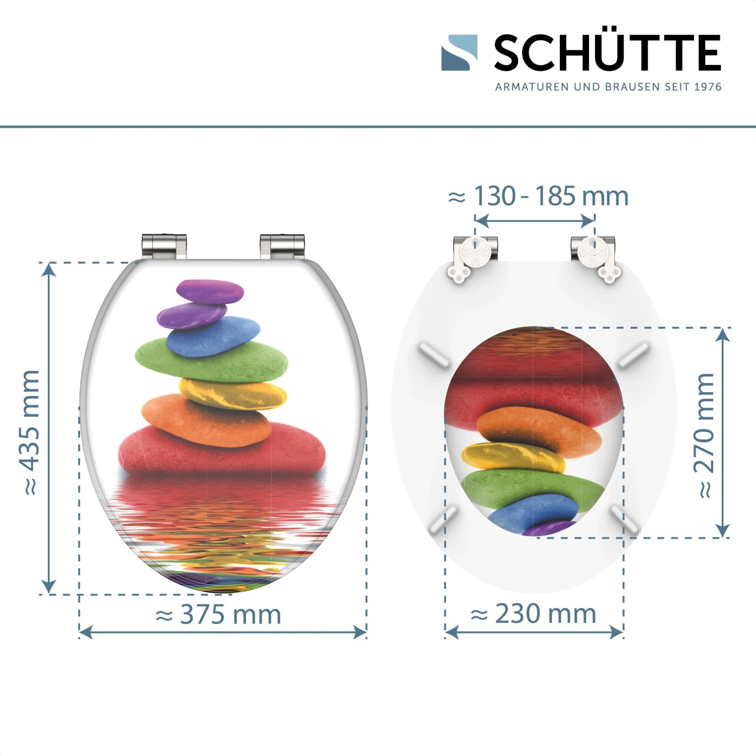 Schütte WC-Sitz Colorful Stones mit Absenkautomatik, Holzkern, Motiv: bunte Steine.