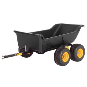 Polar Anhänger Schubkarre TA1500, schwarz, mit Tandemachse und gelben Felgen.