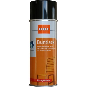 OBI Buntlack Spray RAL 9017 Verkehrsschwarz hochglänzend, 400ml Dose.