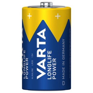 Varta Mono D LR20 Alkalibatterie, 1,5V, blau-gelb, mit Varta Longlife Power Logo.