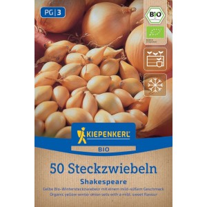 Kiepenkerl BIO Wintersteckzwiebel Shakespeare. Packung mit 50 gelben Steckzwiebeln, ideal für die Pflanzung.
