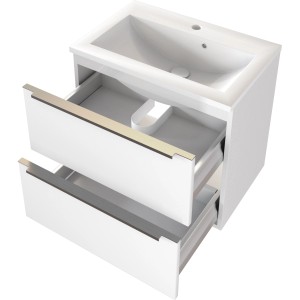 Held Möbel Einzelwaschtisch Monza, 60 cm, Weiß Matt, mit zwei offenen Schubladen.