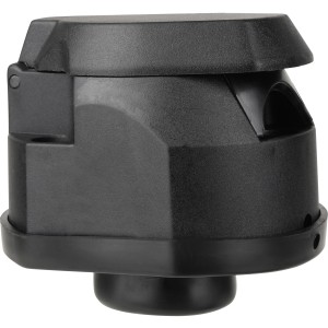 LAS 13-polige Steckdose für PKW-Anhänger, schwarzes Kunststoffgehäuse mit Klappdeckel.