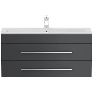 Posseik Badmöbel Portus 1000 SlimLine in Grafit mit Waschbecken und zwei Schubladen.