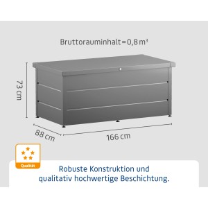 EcoStar Gartenbox Elegant, 166x88x73 cm, Graualuminium. Aufbewahrungsbox für Garten, wetterfest.