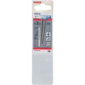 2er-Pack Bosch Metallbohrer PRO HSS-G, 2 mm, für präzise Bohrlöcher in Metall.