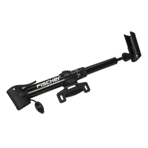 Fischer Minipumpe mit T-Griff für Fahrradreifen, schwarz, mit Halterung.