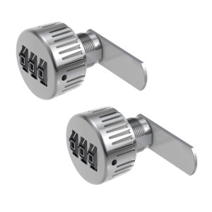 2er Set Basi Hebelschlösser HS 362 mit einstellbarer Zahlenkombination für Spinde und Schubladen, hellverchromt.