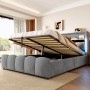 okwish Polsterbett 140x200cm mit LED Beleuchtung Schlafzimmer Grau ohne Matratze_3