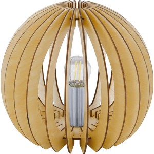 Eglo Tischleuchte Cossano: Ahornfarbene Designlampe mit weißem Glas, E27 Fassung.