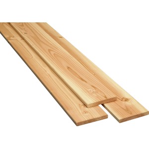 Unbehandelte Glattkantbretter aus Lärche, 19x70x3000 mm, für Innen- und Außenbereich.