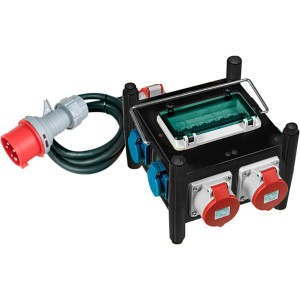 Brennenstuhl CEE-Stromverteiler IP44, 2m Kabel, schwarzes Kunststoffgehäuse mit Schutzkontakt-Steckdosen.