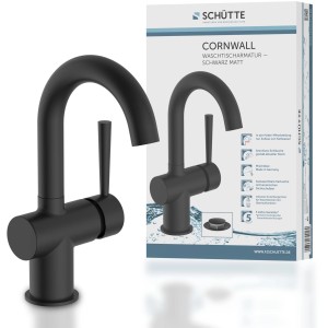 Schütte Waschtischarmatur Cornwall, Schwarz Matt, mit hohem Auslauf und Einhebelmischer.