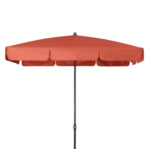 Terracottafarbener, rechteckiger Doppler Sonnenschirm Sunline Neo Waterproof 185x120 cm für Balkon und Terrasse.