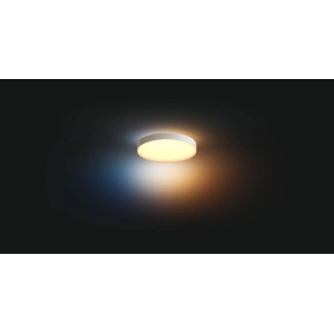 Weiße Philips Hue Enrave XL LED-Deckenleuchte mit Dimmer und warmweißem Licht.