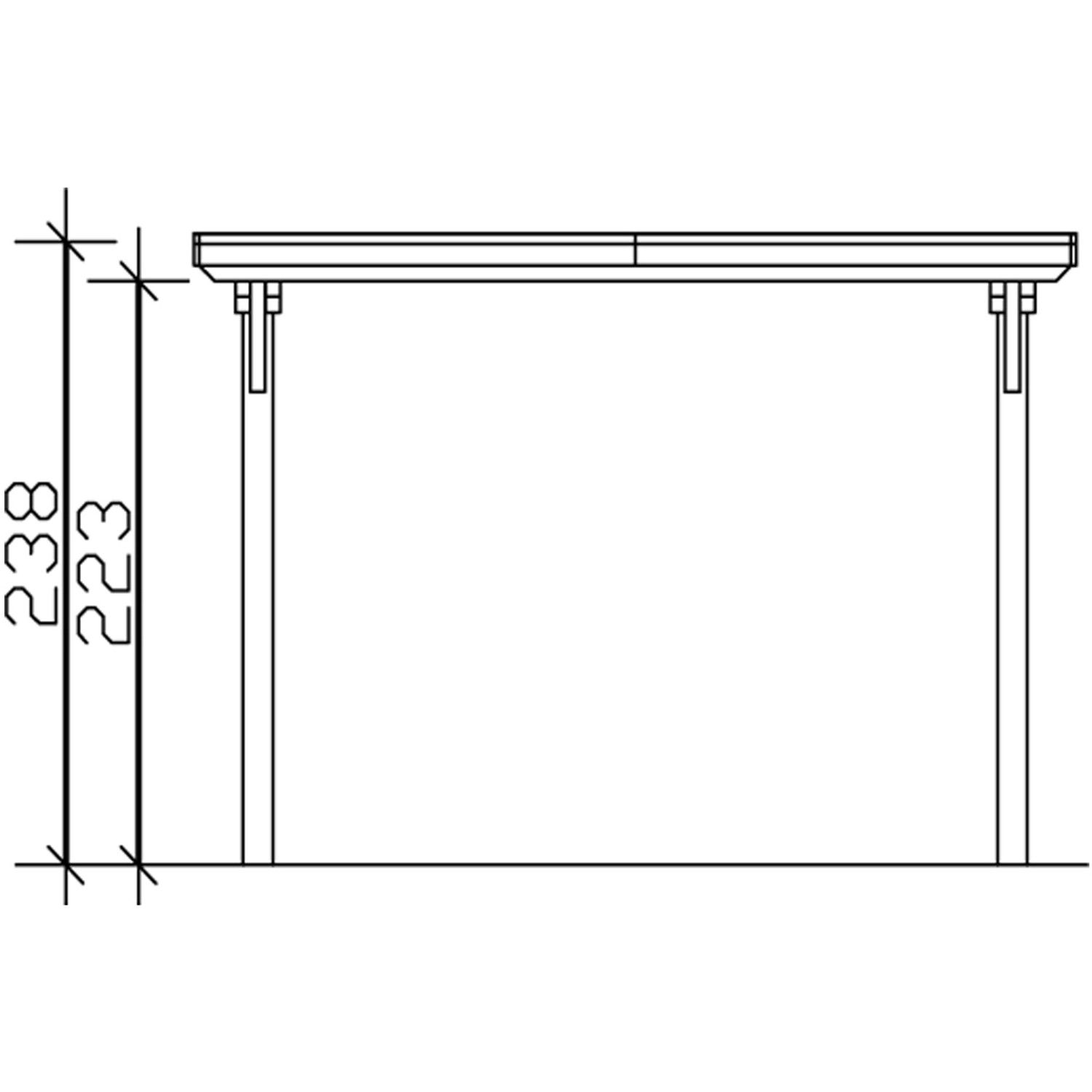 Technische Zeichnung: Skan Holz Carport Emsland, Nussbaum, mit Höhenangaben.