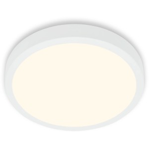 Weiße, runde Brilo LED-Deckenleuchte Runa mit warmweißem Licht.