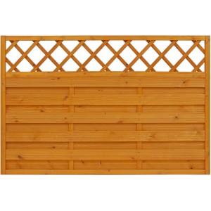 Lasierter Sichtschutzzaun Country, Pinienfarben, 120x180cm, mit Lattenzaun-Abschluss.