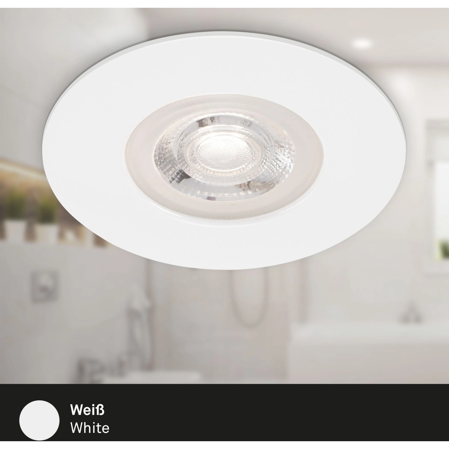 Weißer, matter Brilo LED-Einbaustrahler Kulana, 4er-Set, 4,9 W, geeignet für Badbereiche.