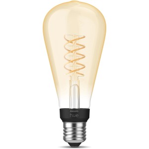 Philips Hue LED-Lampe E27 White ST72 Filament, dimmbare Vintage-Glühbirne mit warmweißem Licht.