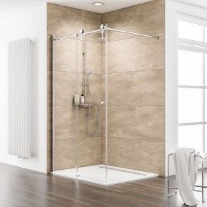 Schulte Duschwand Walk In mit Schiebetür und Festelement links, 120x200 cm, Chromoptik.