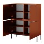 Selsey Highboard Bemmi, ziegelrot, 100 cm breit, mit schwarzen Beinen. Zwei offene Türen zeigen vier Fächer. Modernes Sideboard.