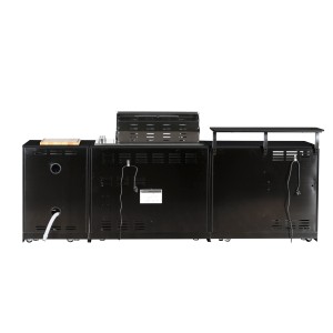 Rückansicht der schwarzen Buschbeck Outdoorküche Brighton mit Marmorplatte.