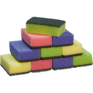 10er-Pack Topfschwämme in verschiedenen Farben mit Scheuerseite für die Küche.