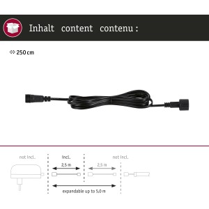 Schwarzes Paulmann Verlängerungskabel SimpLED Outdoor, 2,5m, für LED-Streifen im Außenbereich.