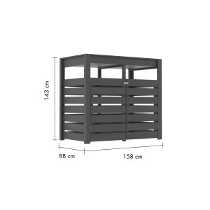 Karibu Mülltonnenunterstand für 2 Tonnen, Terragrau, mit Maßangaben.