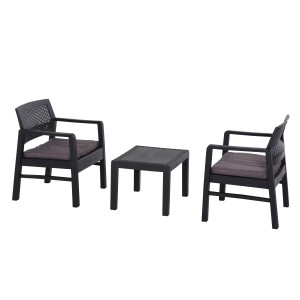 Progarden Balkonset Kraka, 3-teilig, anthrazit: 2 Sessel mit Kissen und 1 Tisch. Lounge-Gartenmöbel für Balkon und Terrasse.