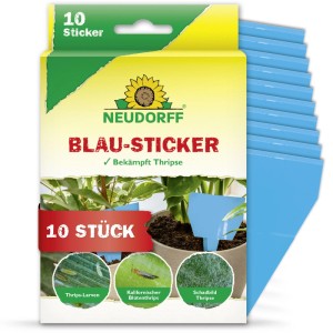 Neudorff Blau-Sticker Insektenfalle, 10 Stück. Zur Thripse-Bekämpfung im Innenbereich.