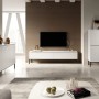 Weißes Selsey TV-Lowboard Bemmi 175 cm mit schwarzen Beinen in modernem Wohnzimmer.