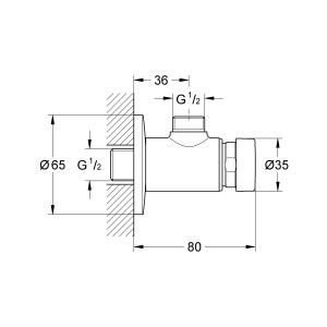 Technische Zeichnung: Grohe Euroeco CT Selbstschluss-Brauseventil, Chrom, Maße und Anschlüsse.